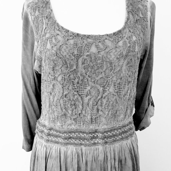 Heine Grey Boho Lace Trim Half Sleeve Dress Stretchy & Lined Size 42 / Au 12 - Picture 3 of 16